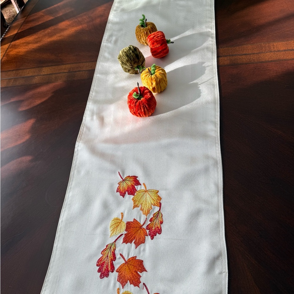 Hand Crafted Autumn Leaf Table Runner - Cream, Red, Orange, Yellow - Picture 7 of 10